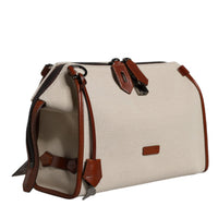 Dolce & Gabbana Beige Brown Cotton Leather Duffle Shoulder Bag
