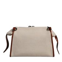 Dolce & Gabbana Beige Brown Cotton Leather Duffle Shoulder Bag