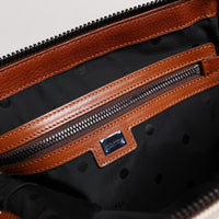 Dolce & Gabbana Beige Brown Cotton Leather Duffle Shoulder Bag