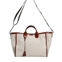 Dolce & Gabbana Beige Brown Cotton Leather Duffle Shoulder Bag