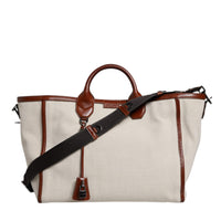 Dolce & Gabbana Beige Brown Cotton Leather Duffle Shoulder Bag