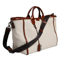 Dolce & Gabbana Beige Brown Cotton Leather Duffle Shoulder Bag