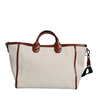 Dolce & Gabbana Beige Brown Cotton Leather Duffle Shoulder Bag