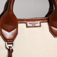 Dolce & Gabbana Beige Brown Cotton Leather Duffle Shoulder Bag