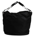 Dolce & Gabbana Black Nylon White Iconic Logo Shoulder Bucket Bag