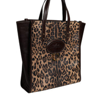 Dolce & Gabbana Brown Leopard Leather Shoulder Strap Tote Bag