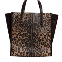 Dolce & Gabbana Brown Leopard Leather Shoulder Strap Tote Bag