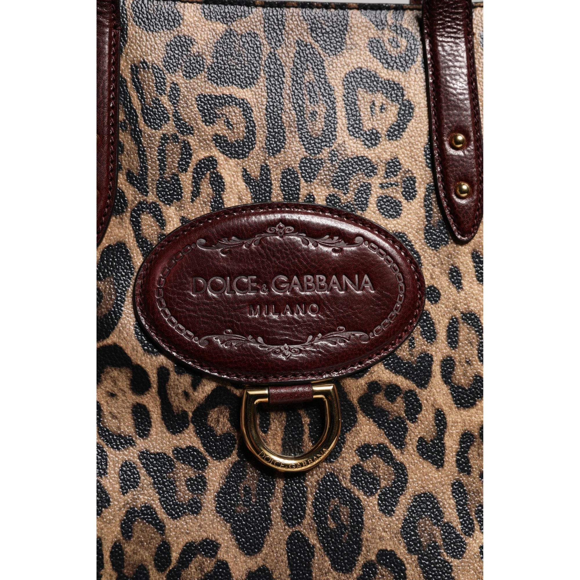 Dolce & Gabbana Brown Leopard Leather Shoulder Strap Tote Bag