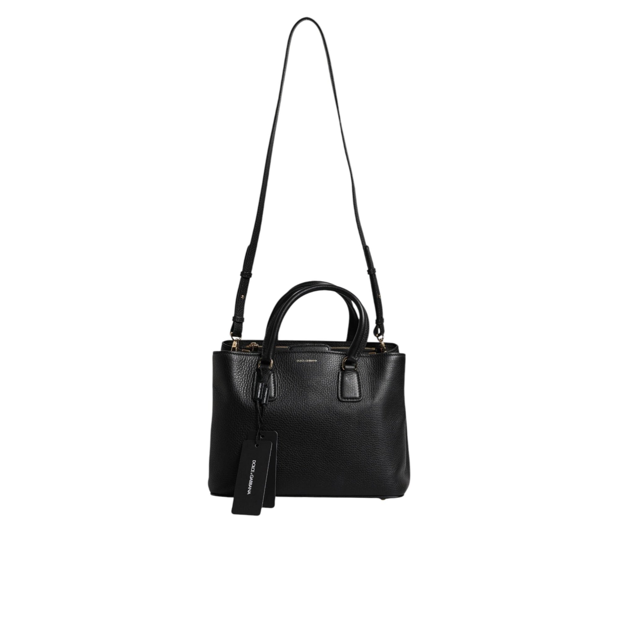 Dolce & Gabbana Black Calf Leather Logo Plaque Shoulder Handbag Bag