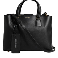 Dolce & Gabbana Black Calf Leather Logo Plaque Shoulder Handbag Bag