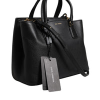 Dolce & Gabbana Black Calf Leather Logo Plaque Shoulder Handbag Bag