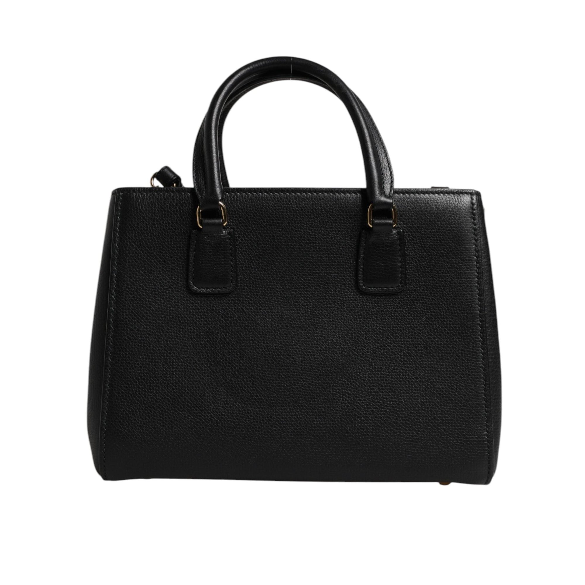Dolce & Gabbana Black Calf Leather Logo Plaque Shoulder Handbag Bag