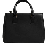 Dolce & Gabbana Black Calf Leather Logo Plaque Shoulder Handbag Bag