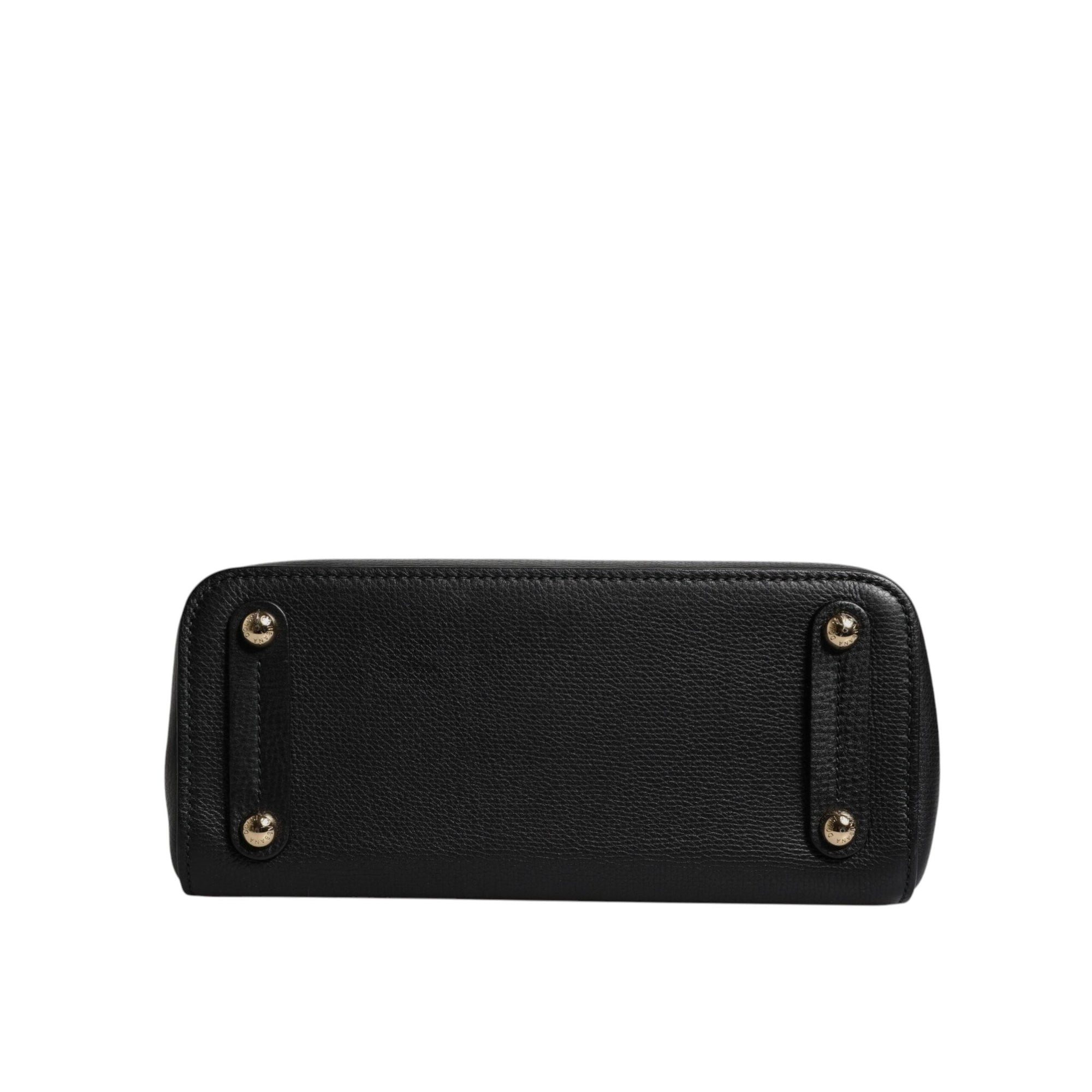 Dolce & Gabbana Black Calf Leather Logo Plaque Shoulder Handbag Bag