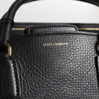 Dolce & Gabbana Black Calf Leather Logo Plaque Shoulder Handbag Bag