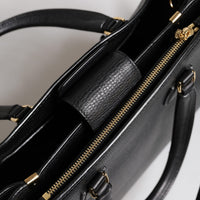 Dolce & Gabbana Black Calf Leather Logo Plaque Shoulder Handbag Bag