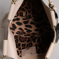 Dolce & Gabbana Light Pink Deer Leather Logo Plaque Tote Top Handle Bag