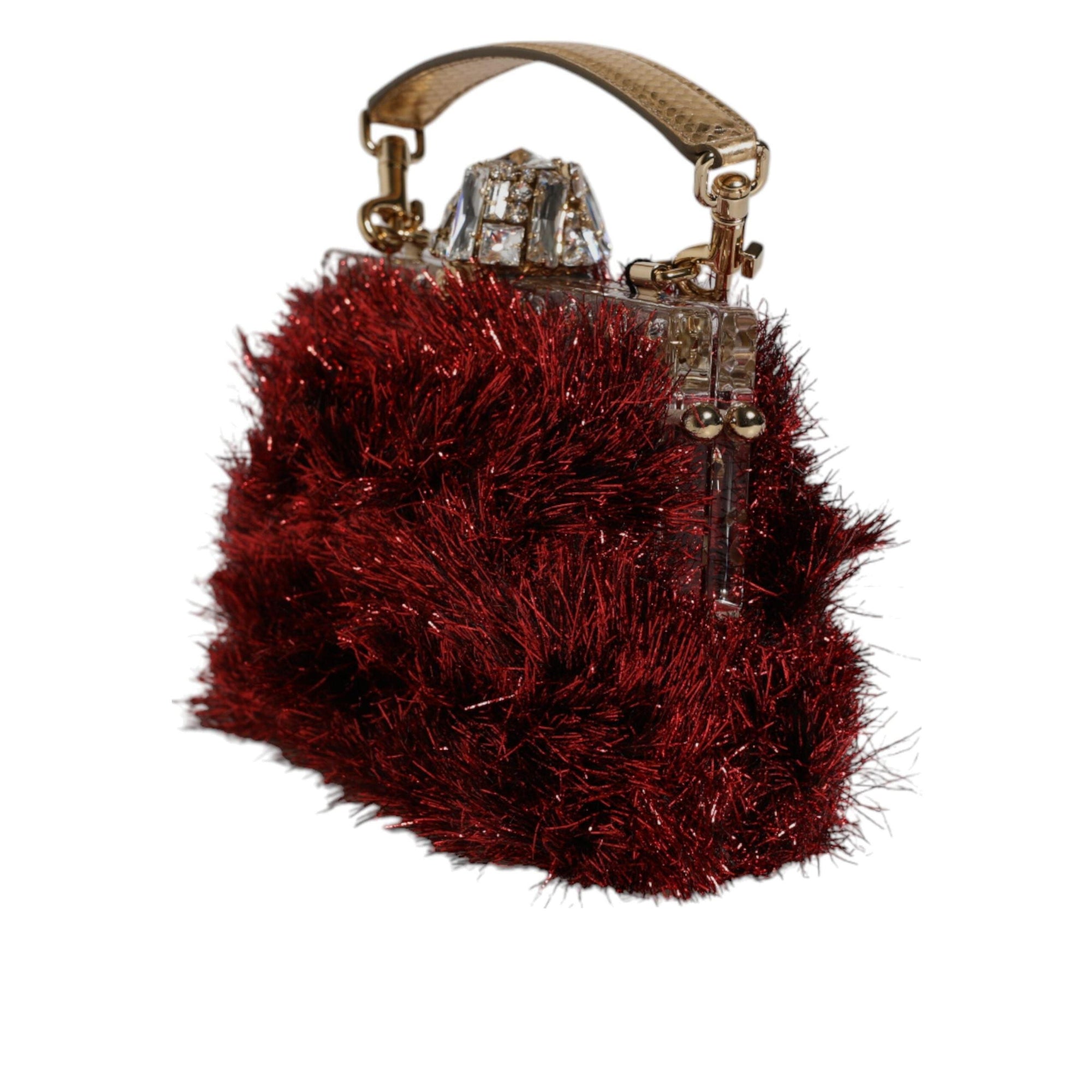 Dolce & Gabbana Red Gold Chain VANDA Tinsel Crystals Evening Clutch Bag
