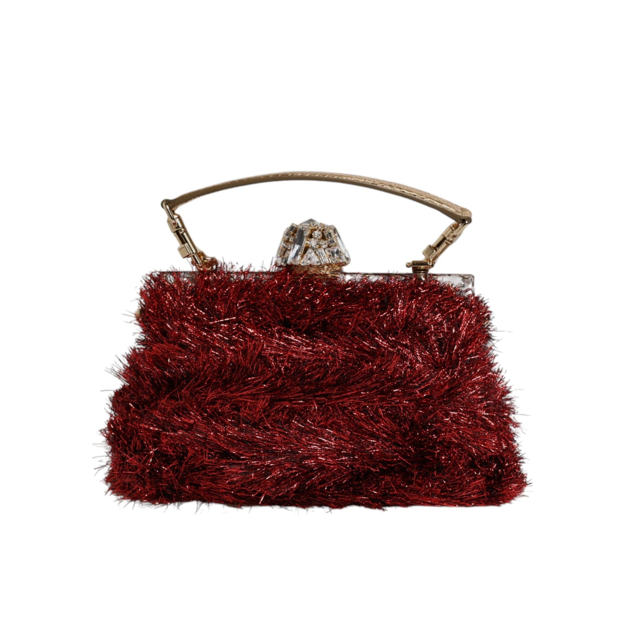 Dolce & Gabbana Red Gold Chain VANDA Tinsel Crystals Evening Clutch Bag