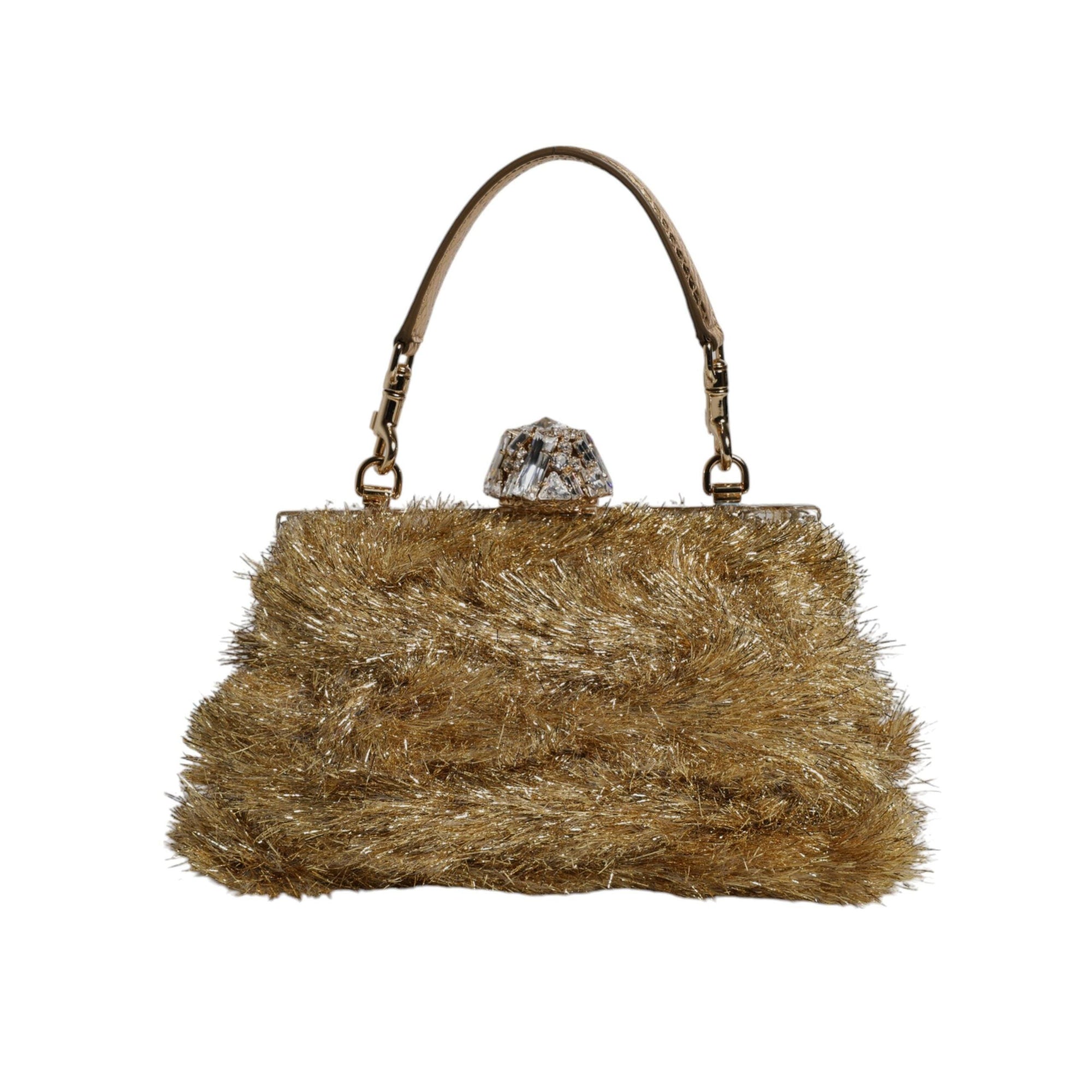 Dolce & Gabbana Gold Vanda Chain Strap Tinsel Crystal Evening Clutch Bag