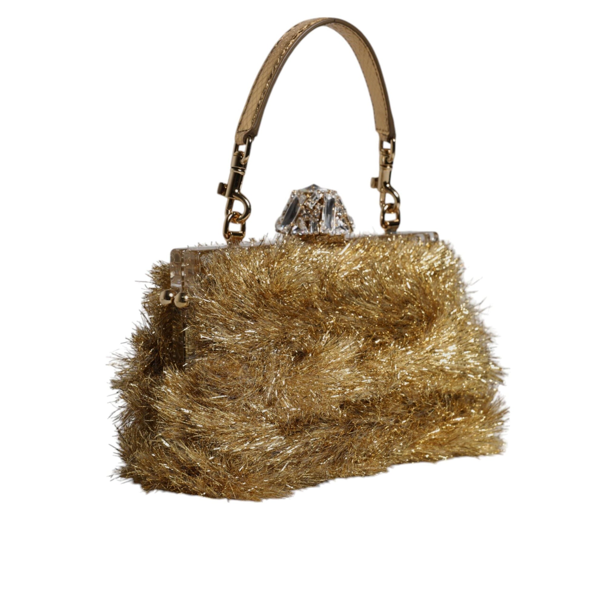 Dolce & Gabbana Gold Vanda Chain Strap Tinsel Crystal Evening Clutch Bag