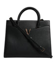 Versace Black Large Leather Top Handle Shoulder Crossbody Bag