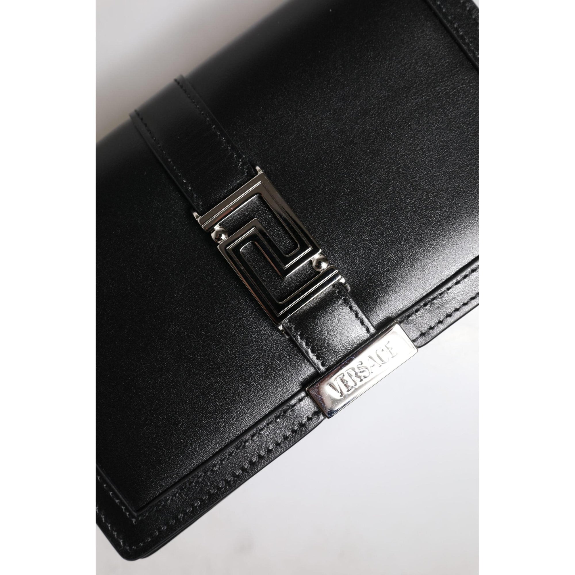 Versace Black Calfskin Leather Chain Strap Shoulder Crossbody Bag