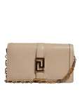 Versace Beige Gold Chain Calf Leather Wallet Crossbody Bag