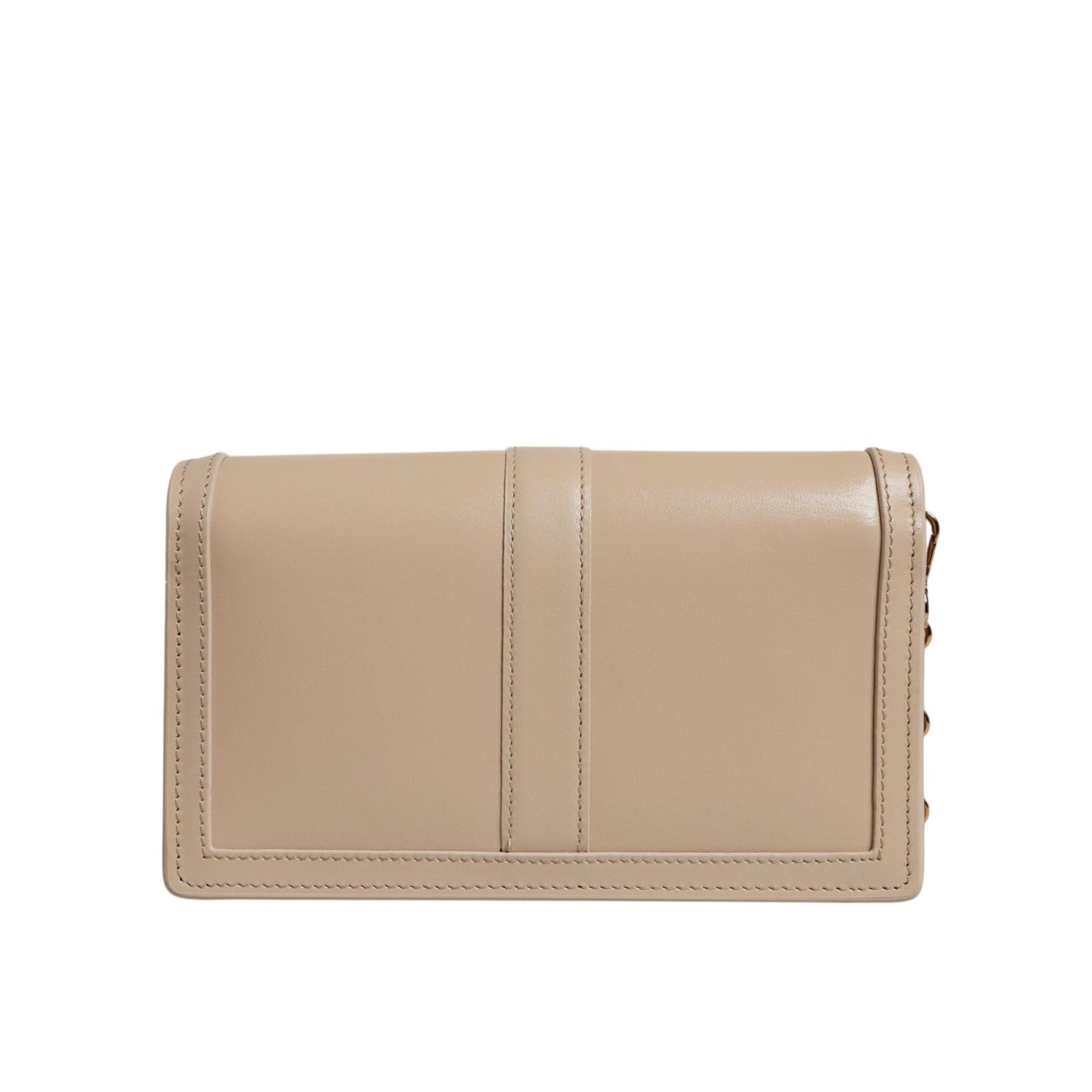 Versace Beige Gold Chain Calf Leather Wallet Crossbody Bag