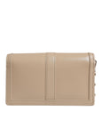 Versace Beige Gold Chain Calf Leather Wallet Crossbody Bag