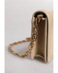 Versace Beige Gold Chain Calf Leather Wallet Crossbody Bag