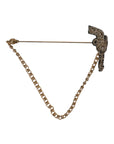 Dolce & Gabbana Black Gold Brass Copper Revolver Brooch Lapel Pin