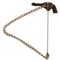 Dolce & Gabbana Black Gold Brass Copper Revolver Brooch Lapel Pin