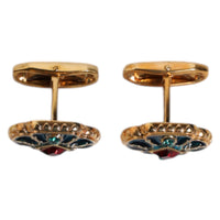 Dolce & Gabbana Gold Brass Blue Enameled Flower Cufflink