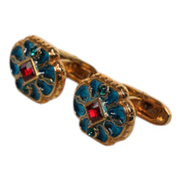 Dolce & Gabbana Gold Brass Blue Enameled Flower Cufflink