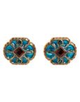 Dolce & Gabbana Gold Brass Blue Enameled Flower Cufflink