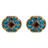 Dolce & Gabbana Gold Brass Blue Enameled Flower Cufflink