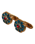 Dolce & Gabbana Gold Brass Blue Enameled Flower Cufflink