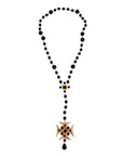 Dolce & Gabbana Gold Brass Black Beaded Chain Rosary Pendant Necklace
