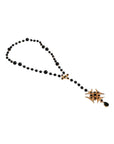 Dolce & Gabbana Gold Brass Black Beaded Chain Rosary Pendant Necklace