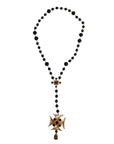 Dolce & Gabbana Gold Brass Black Beaded Chain Rosary Pendant Necklace