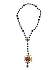 Dolce & Gabbana Gold Brass Black Beaded Chain Rosary Pendant Necklace