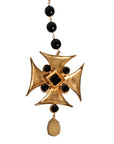 Dolce & Gabbana Gold Brass Black Beaded Chain Rosary Pendant Necklace