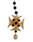 Dolce & Gabbana Gold Brass Black Beaded Chain Rosary Pendant Necklace