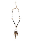 Dolce & Gabbana Gold Brass Black Beaded Chain Rosary Pendant Necklace