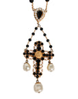 Dolce & Gabbana Gold Brass Black Beaded Chain Rosary Pendant Necklace