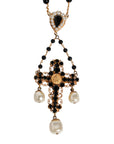 Dolce & Gabbana Gold Brass Black Beaded Chain Rosary Pendant Necklace