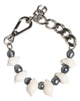 Dolce & Gabbana Silver Tone Brass Beaded Shell DG Logo Pendant Bracelet