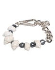 Dolce & Gabbana Silver Tone Brass Beaded Shell DG Logo Pendant Bracelet