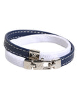 Dolce & Gabbana Blue White Leather Trimmed DG Engraved Silver Tone Clasp Bracelet